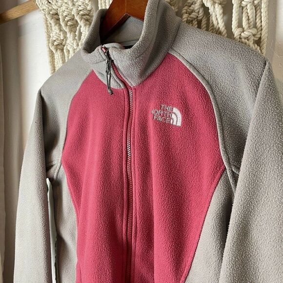 The North Face Jacket MED L Fleece Grey Pink Full Zip Unlined Camping Hiking - Picture 3 of 12